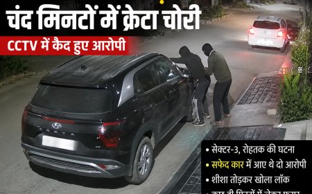 रोहतक में शीशा तोड़कर चंद मिनटों में क्रेटा चोरी, सफेद कार में आए दो आरोपी CCTV में कैद