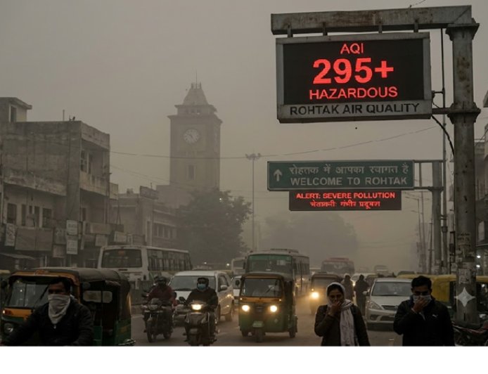 रोहतक में वायु प्रदूषण का कहर: AQI पहुंचा 295 के पार, सांस लेना हुआ दूभर